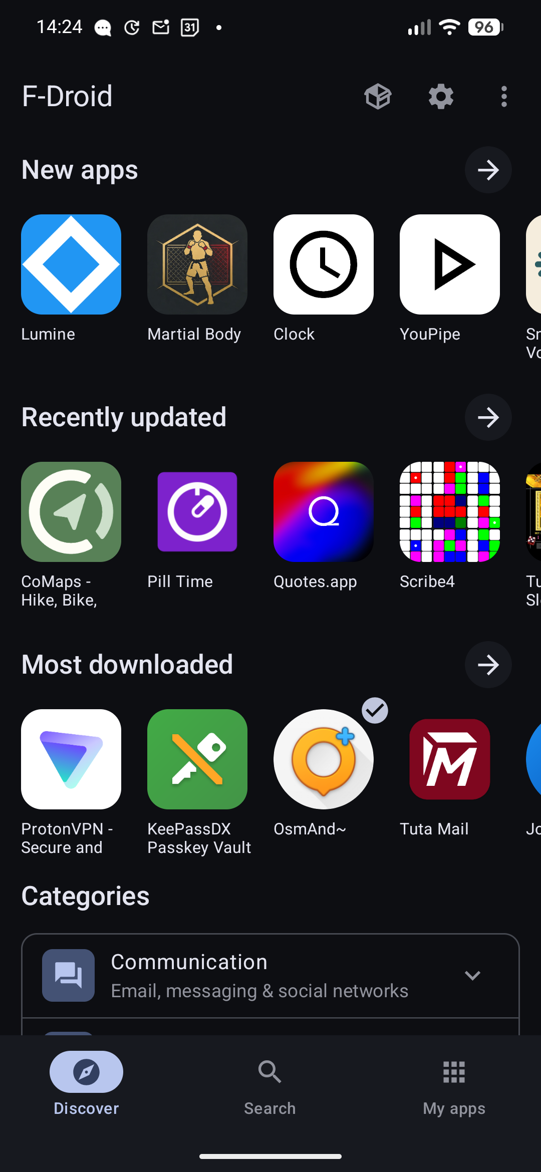 Начален екран на F-Droid