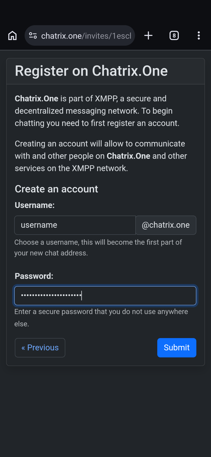 Формуляр за регистрация в Chatrix.One