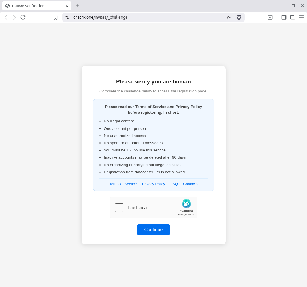 Страница за проверка на човек в Chatrix.one с hCaptcha
