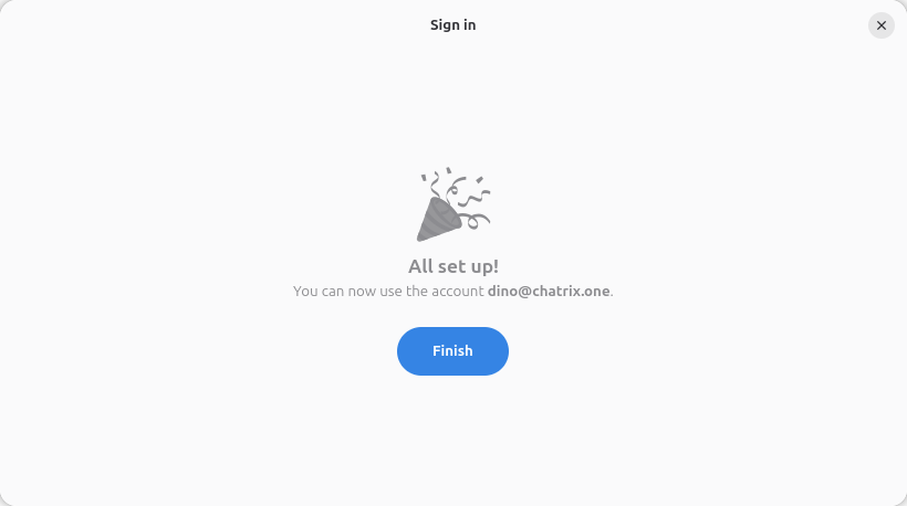 Екран за успешно влизане в Dino