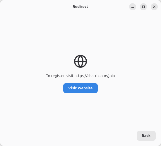 Прозорецът Redirect в Gajim с бутон Back