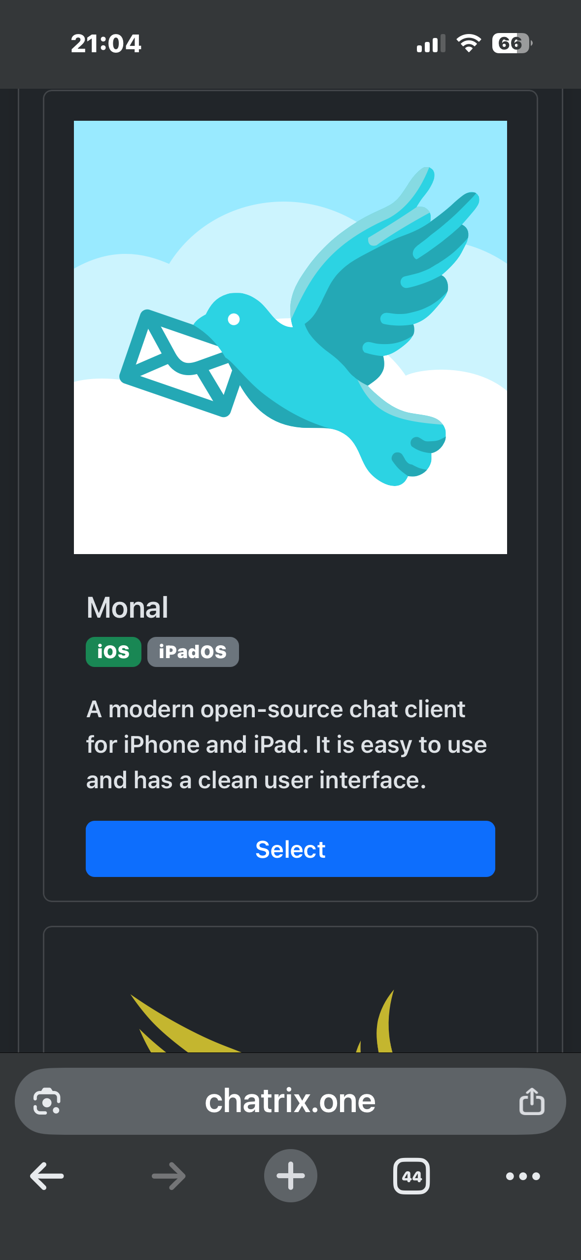 Карта на Monal с бутон Select